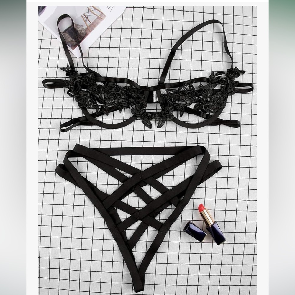 Black Cupless Bra and string panty